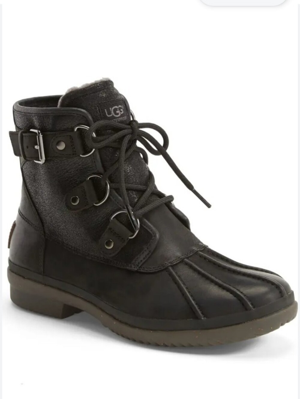 Nwot UGG Cecile Waterproof Duck Boots Black / Charcoal Wool Trim Size 7